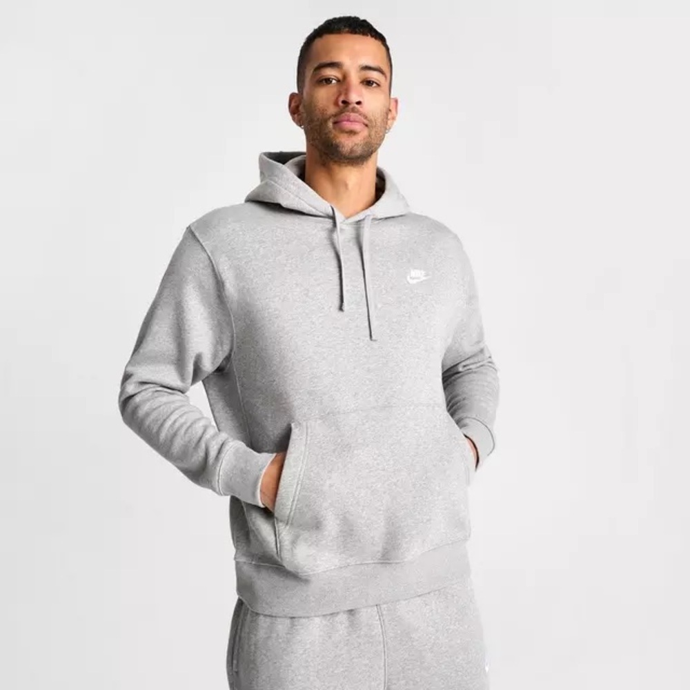 Men's Nike Sportswear Club Fleece Embroidered Pullover Hoodie Sweater -Dark Grey